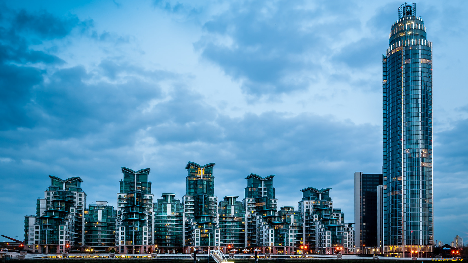 st, george, wharf, riverside, города, лондон, , великобритания, здания, река, ночь