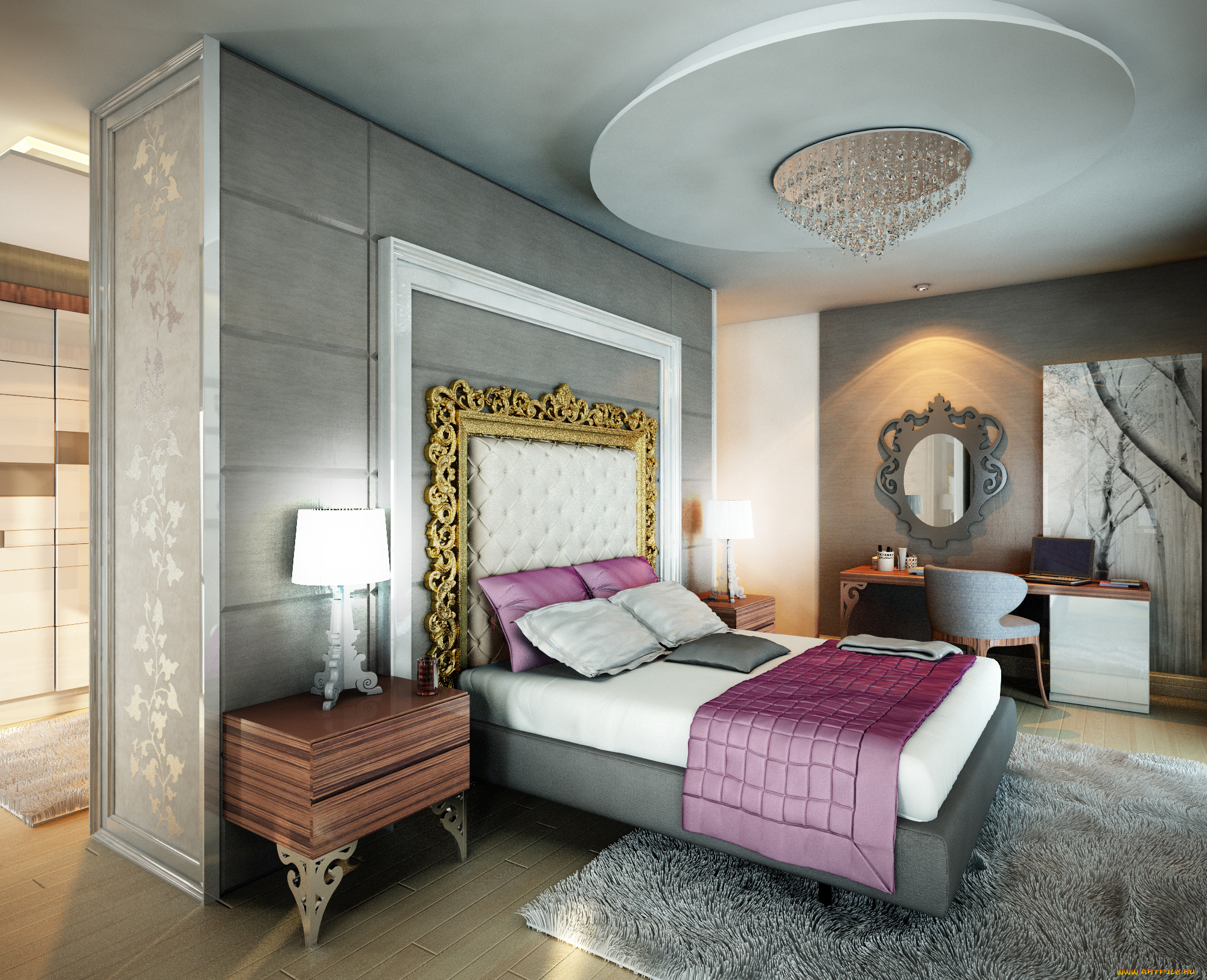 3д, графика, реализм, , realism, спальня, подушки, кровать