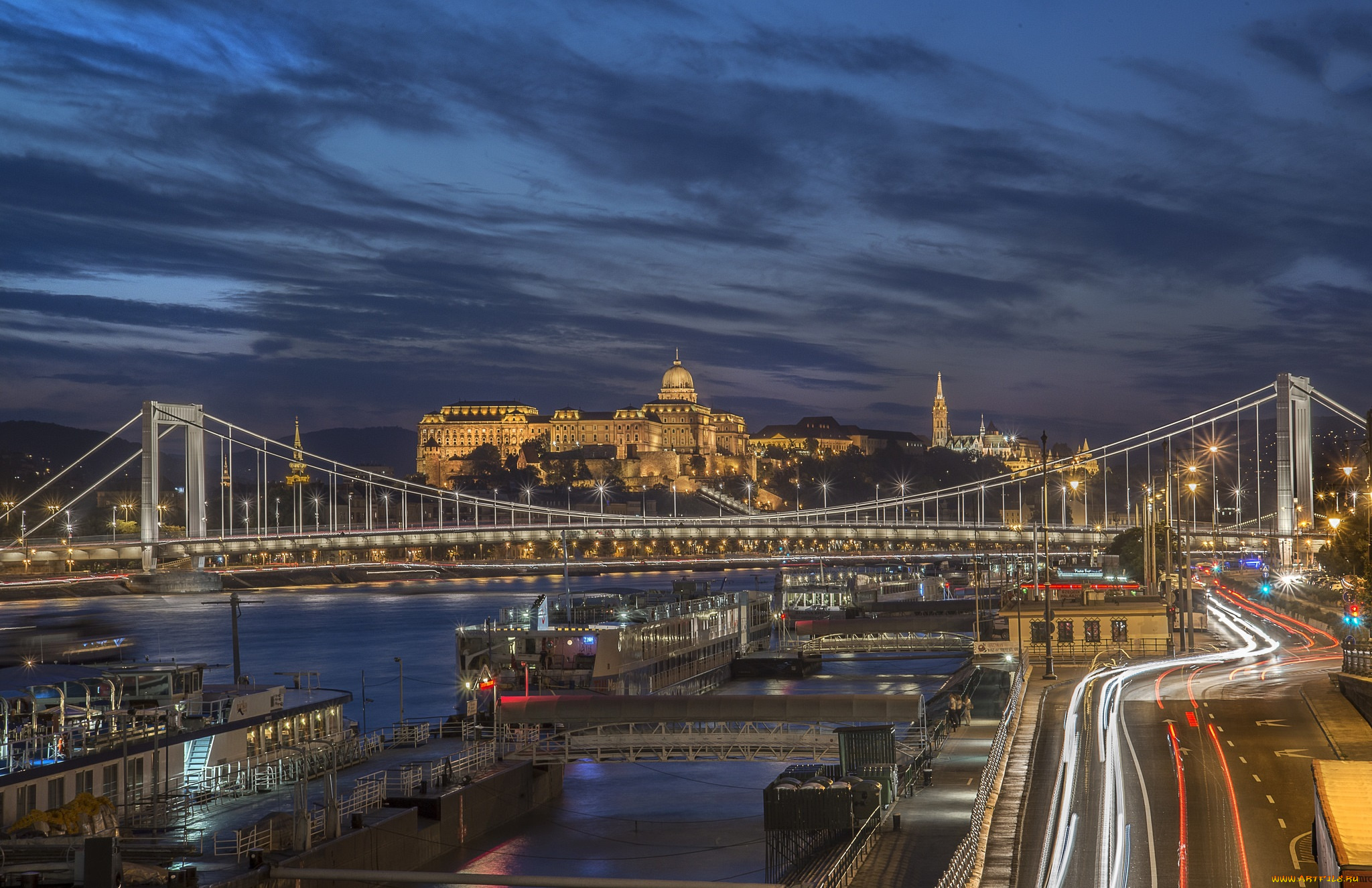 budapest, by, night, города, будапешт, , венгрия, огни, ночь, река, мост, магистраль