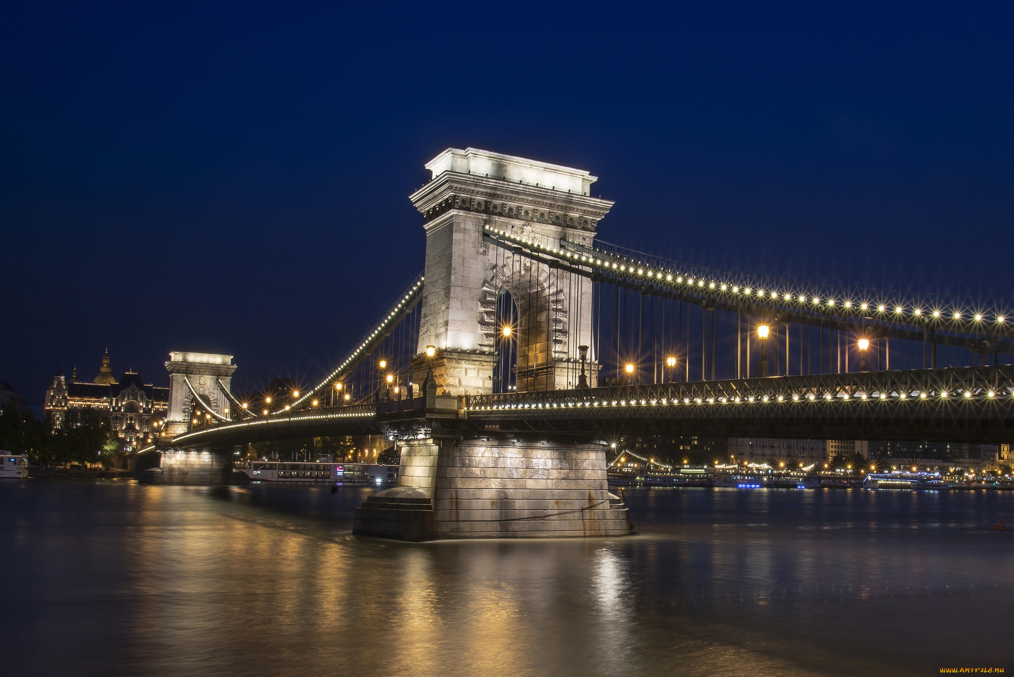chain, bridge, -, budapest, города, будапешт, , венгрия, огни, мост, река, ночь