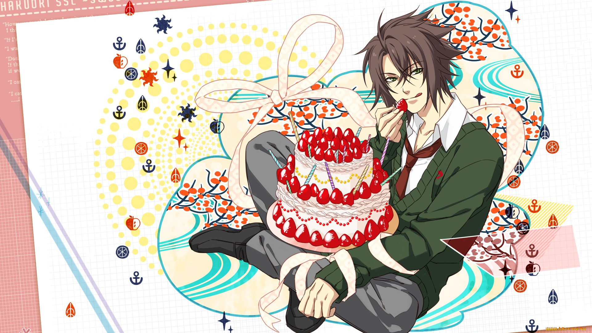 аниме, hakuoki, парень, торт