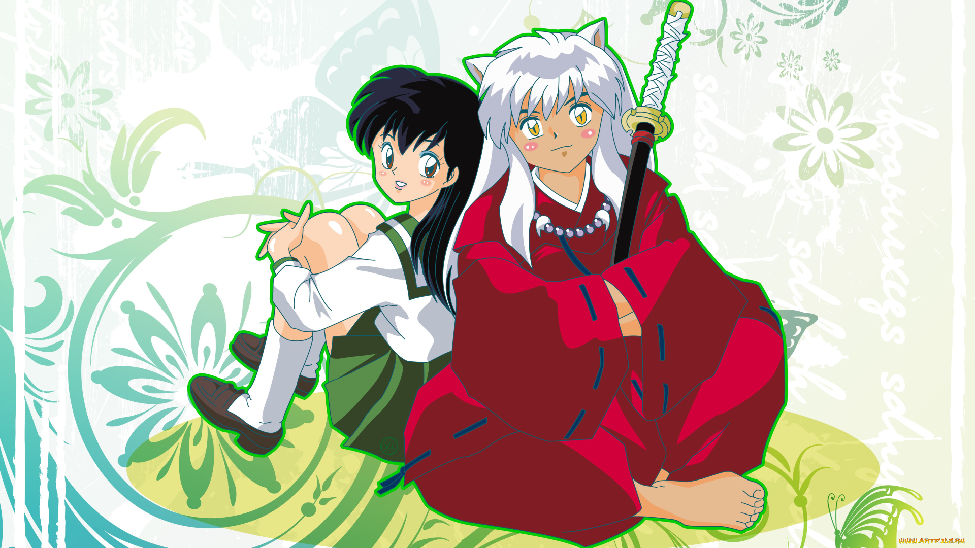 аниме, inuyasha, фон, арт, кагоме, инуяша
