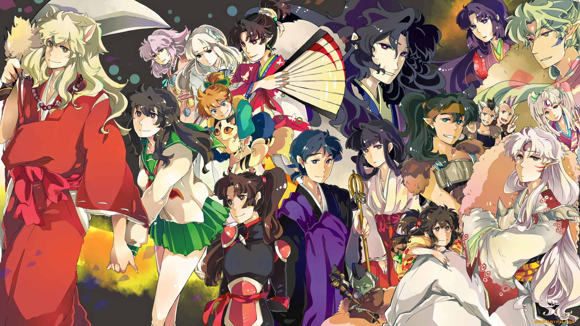 аниме, inuyasha, инуЯша, девушки, парни, арт