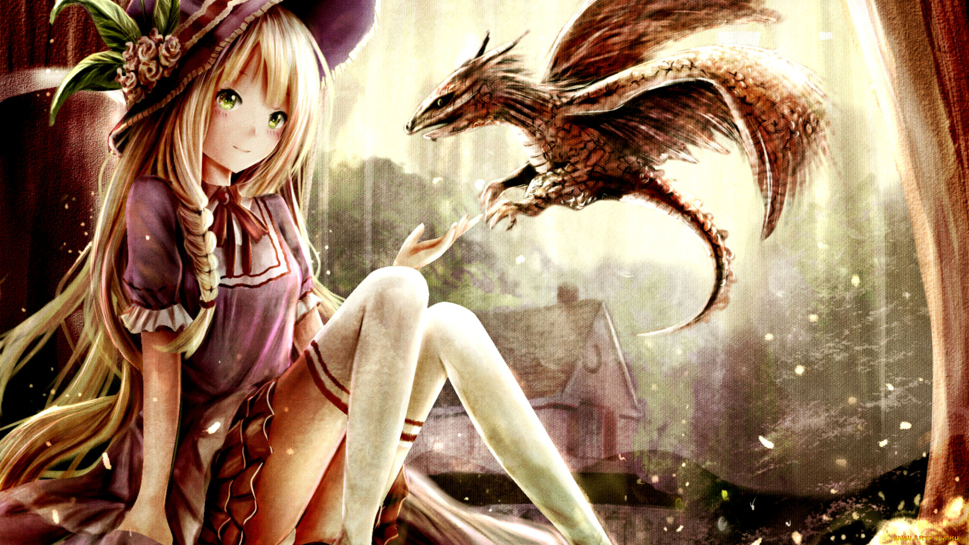 аниме, животные, , существа, sigit, dwiky, арт, девочка, дракончик