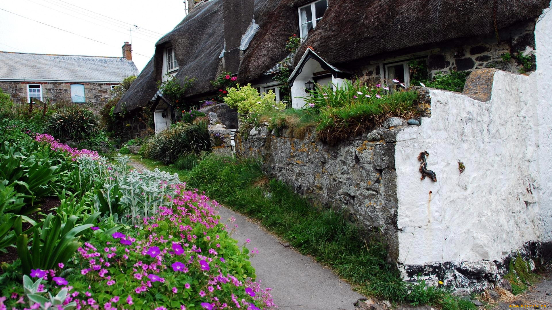 разное, сооружения, , постройки, дорожка, домик, цветы