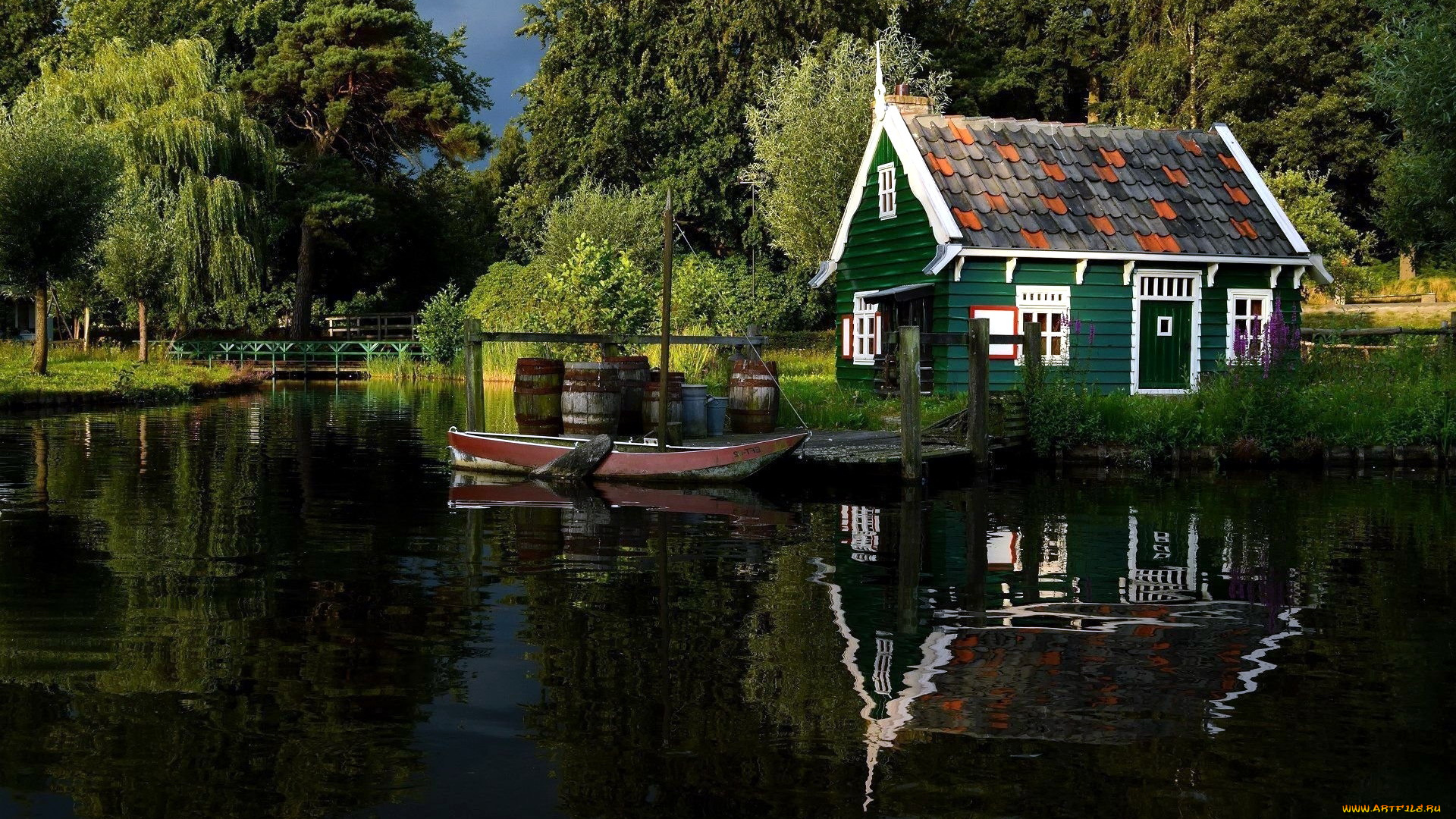 разное, сооружения, , постройки, лодка, речка, домик, бочки