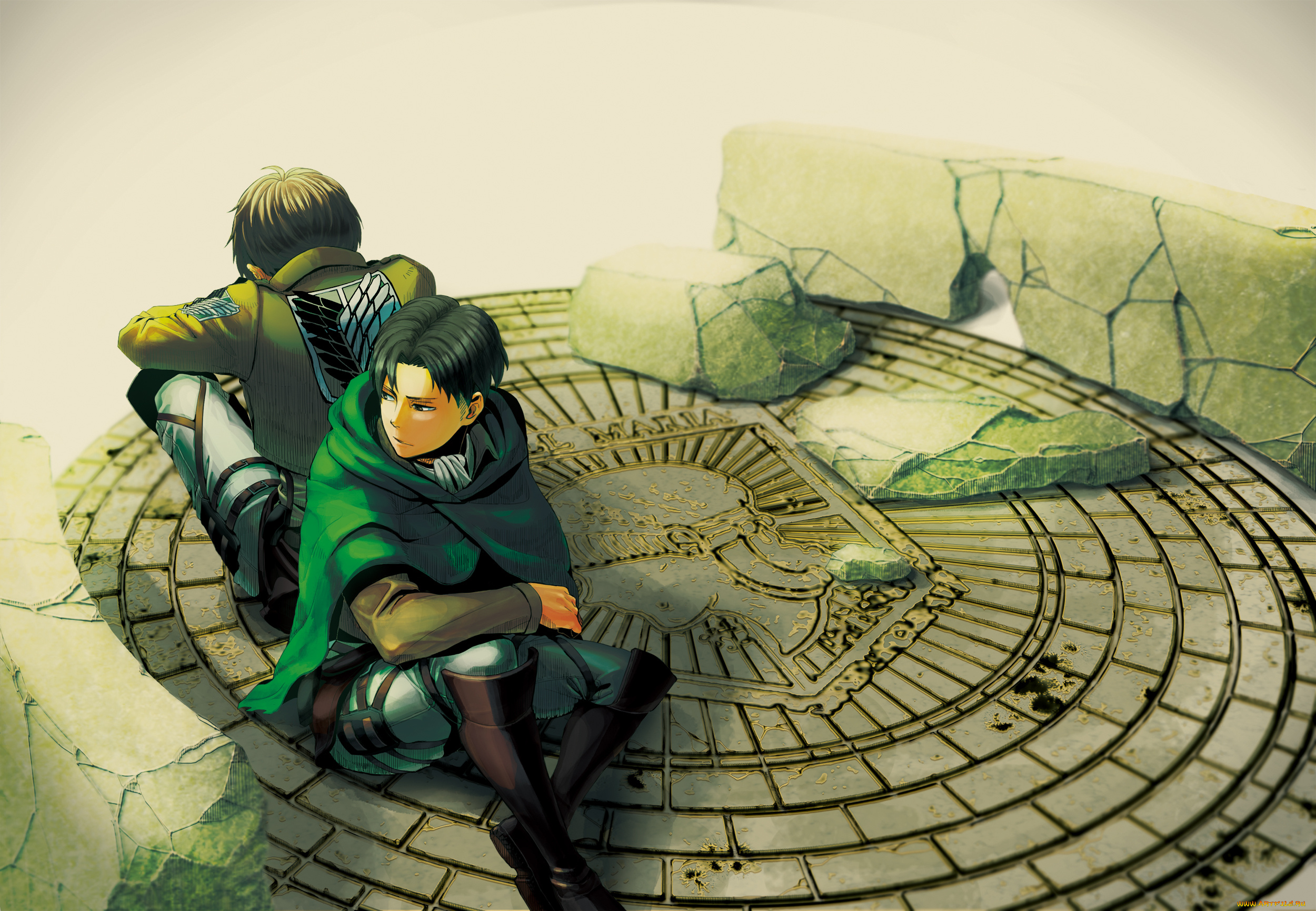 аниме, shingeki, no, kyojin, эрен, леви, парни, атака, титанов, фон, арт