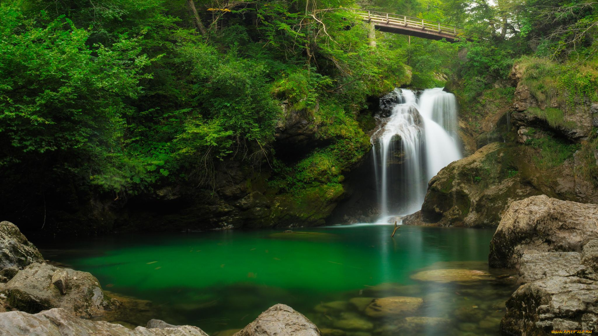 природа, водопады, поток, скала