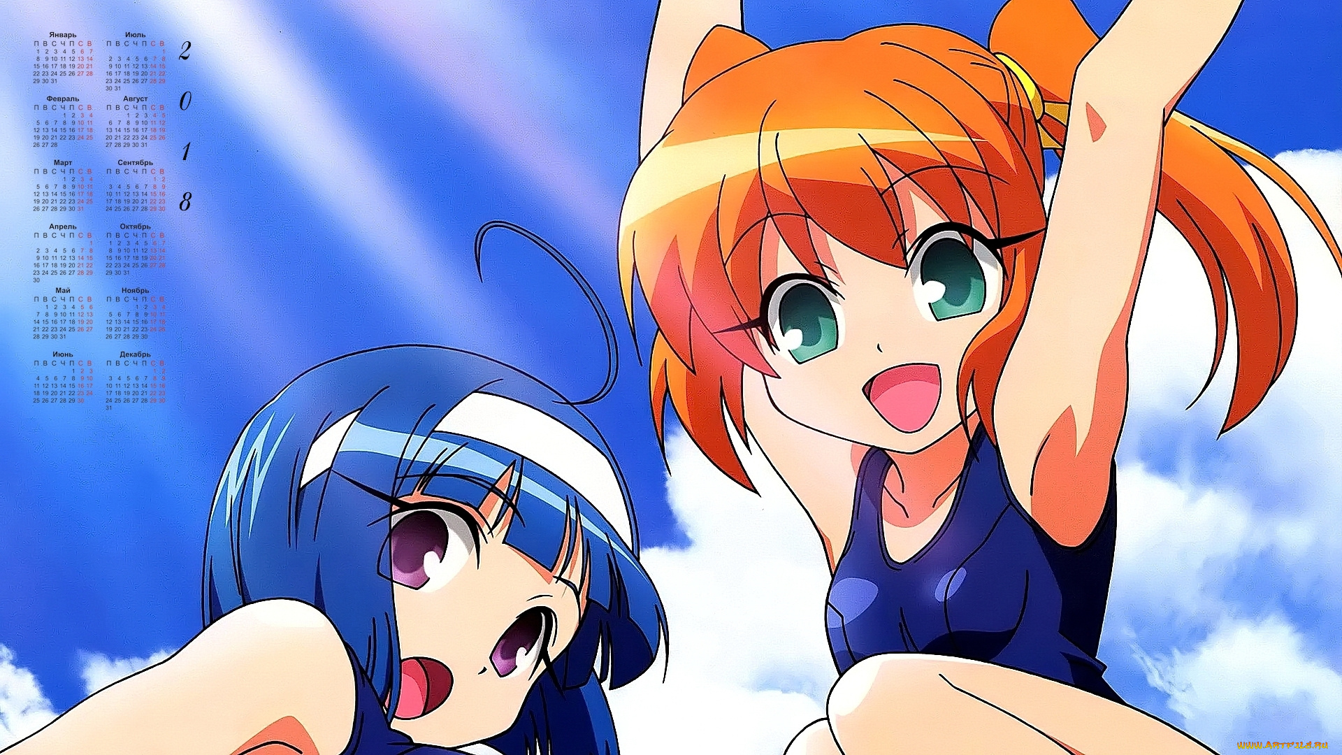 календари, аниме, эмоции, девушка, 2018, взгляд, двое