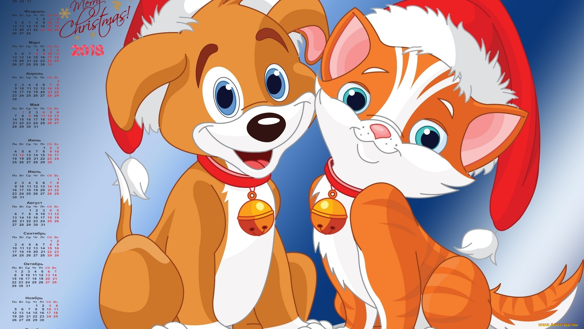 календари, праздники, , салюты, взгляд, кошка, шапка, собака, 2018