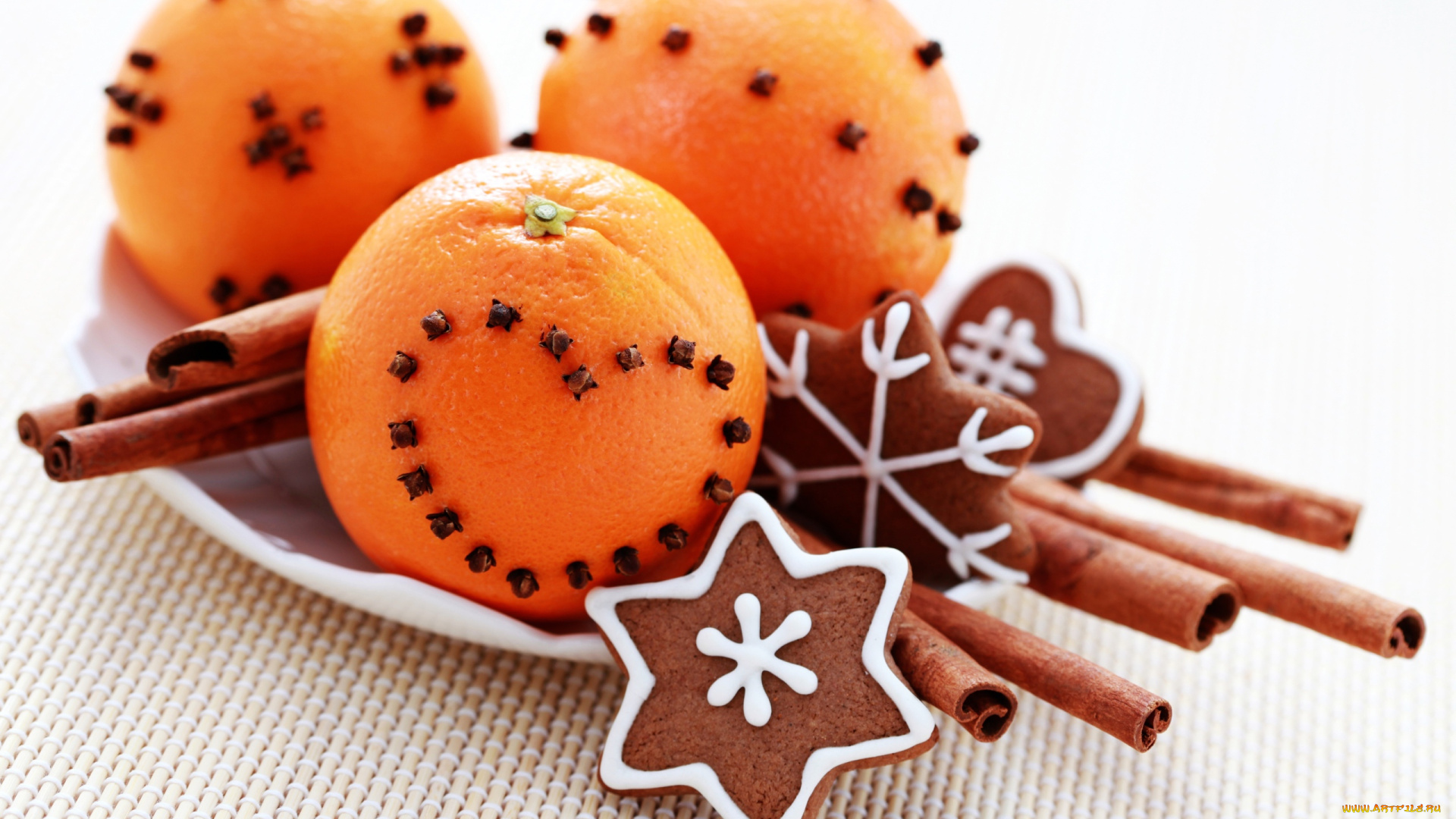 еда, цитрусы, печенья, тарелка, пряности, апельсины
