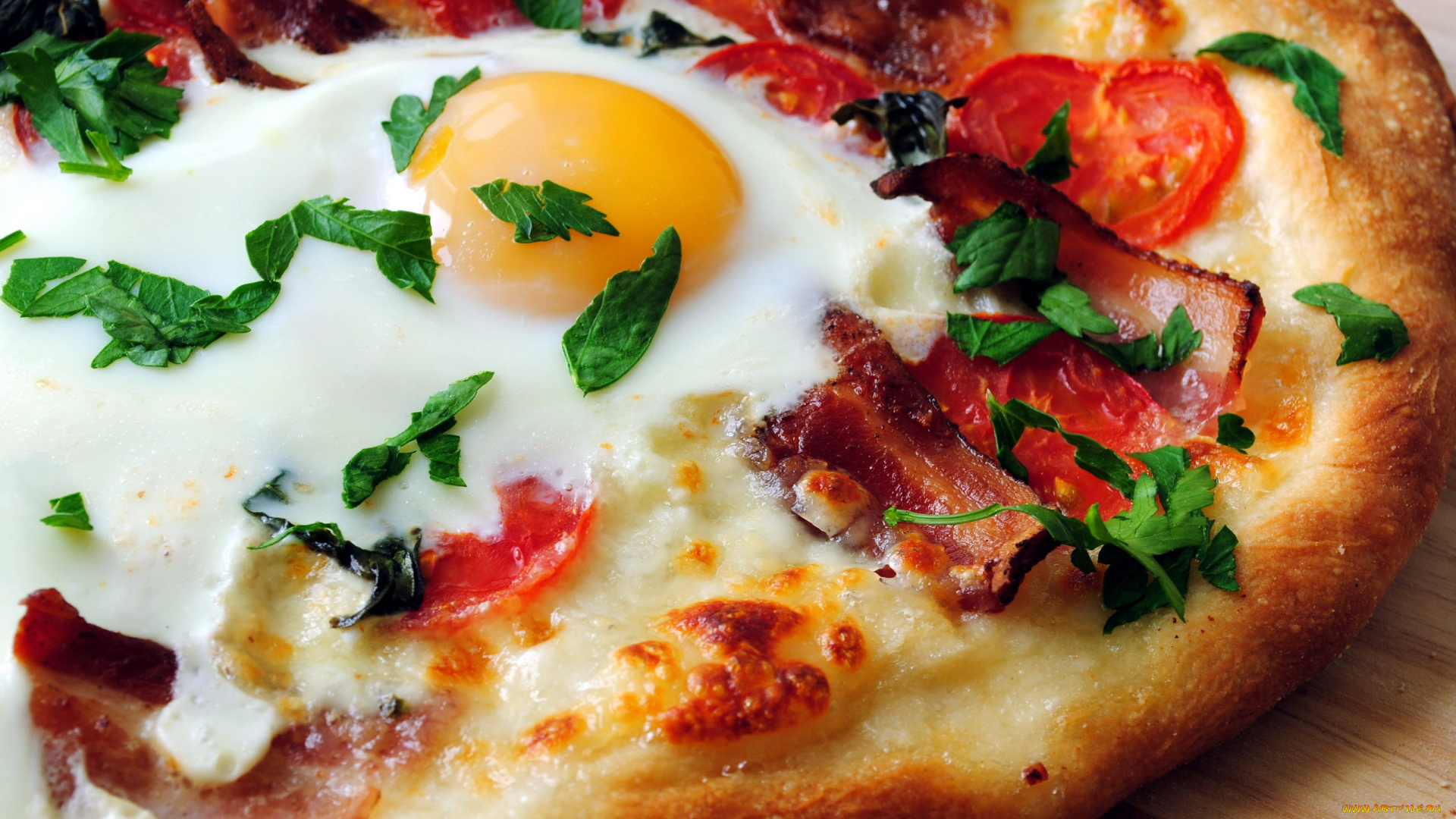 еда, пицца, бекон, яйцо