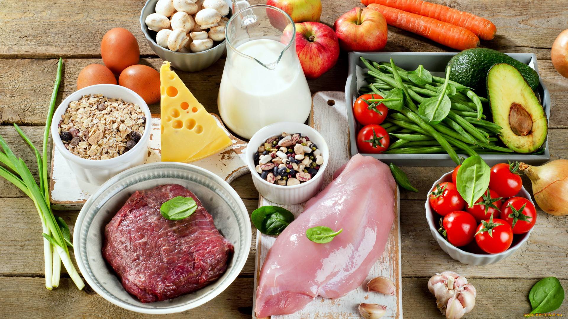 еда, разное, грибы, овощи, сыр, мясо, помидоры, томаты