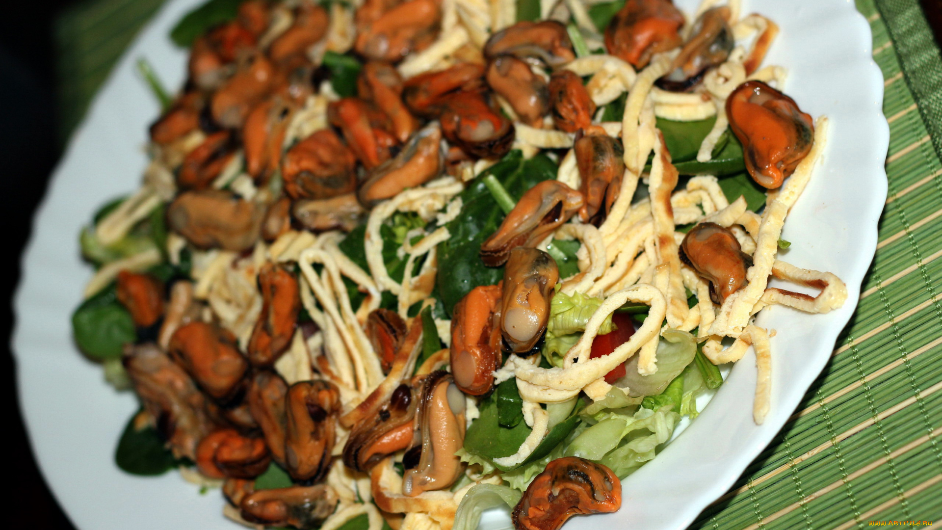 еда, рыбные, блюда, , с, морепродуктами, мидии