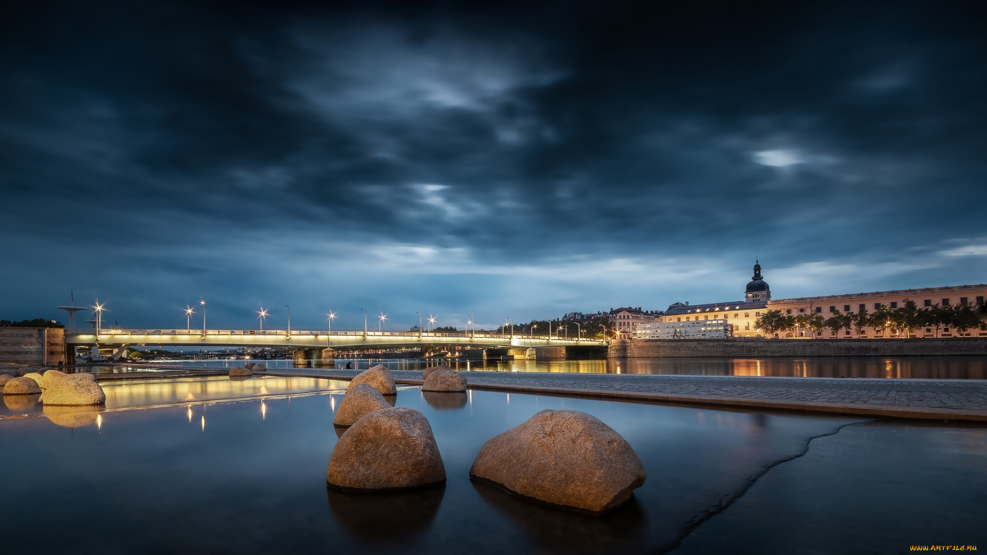 города, лион, , франция, вечер