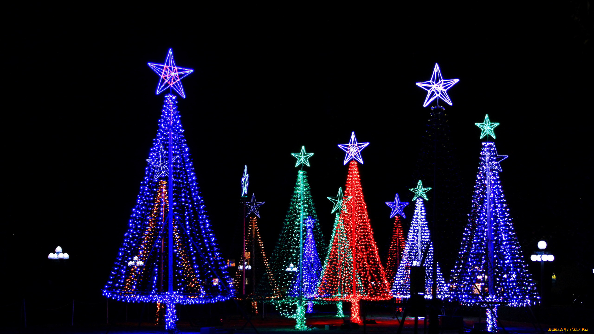 праздничные, новогодние, пейзажи, иллюминация