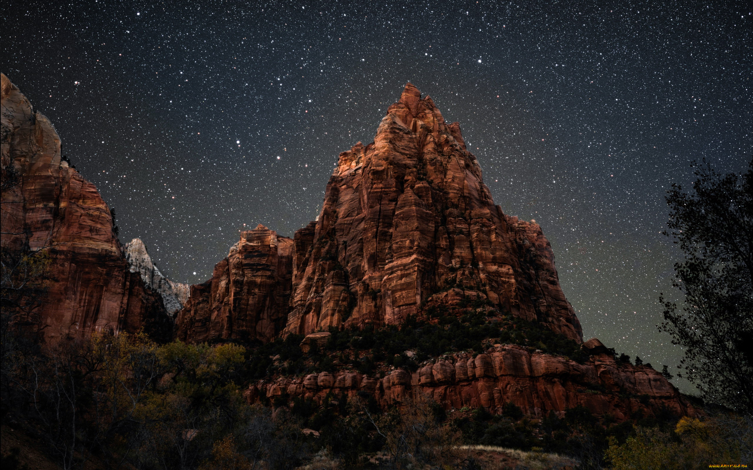 природа, горы, ночь, звезды