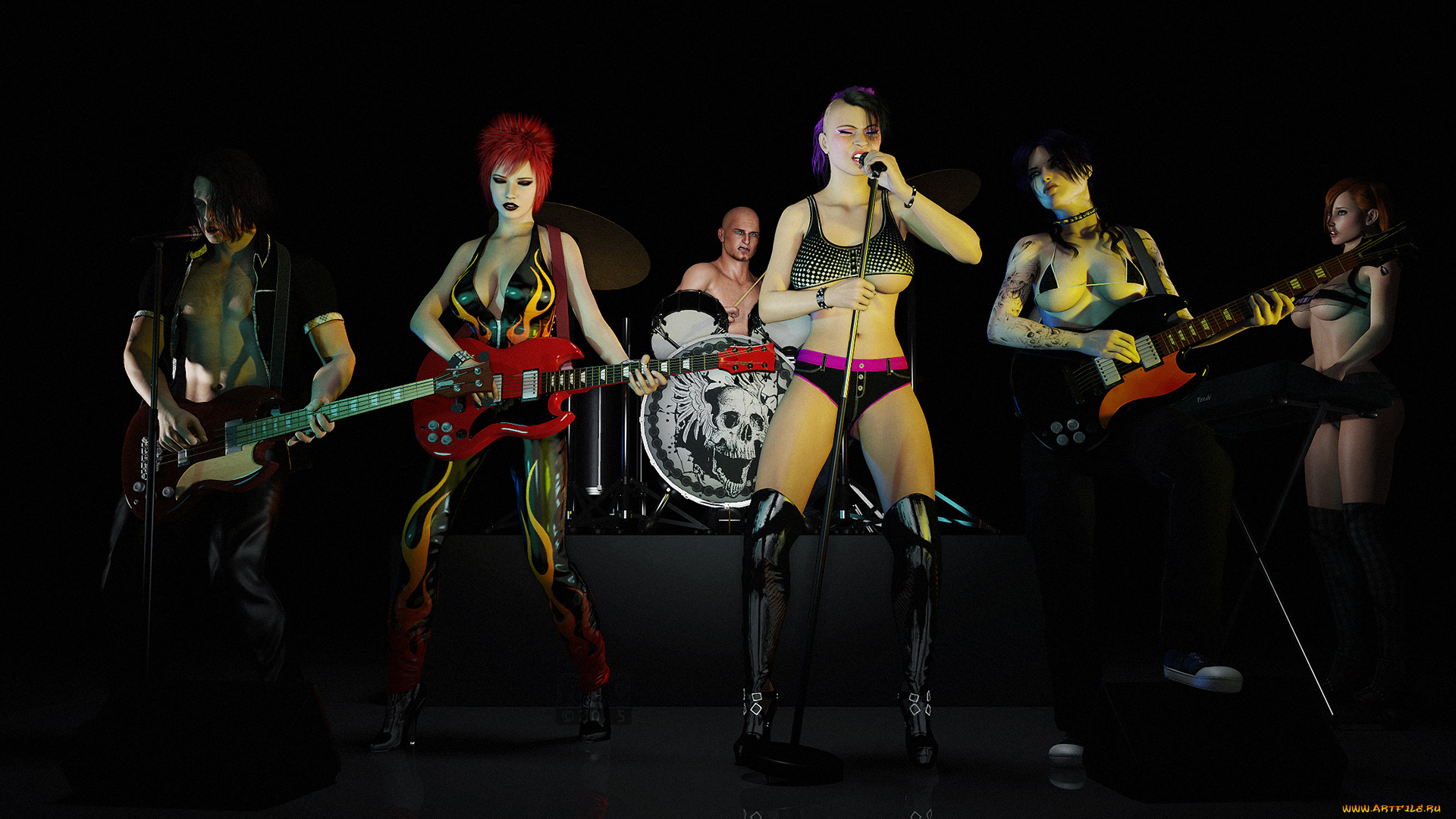 3д, графика, атмосфера, настроение, , atmosphere, , , mood, , инструменты, группа, фон, девушки, песня