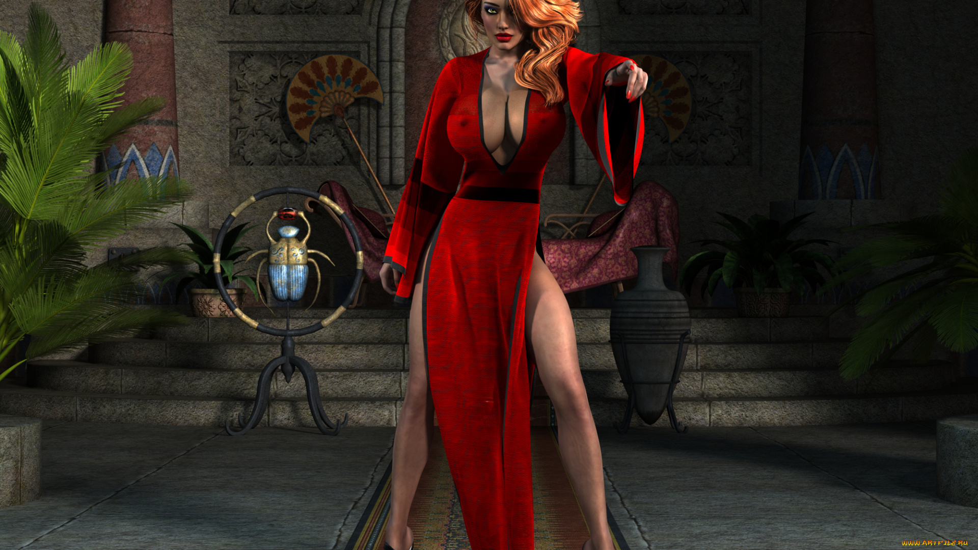 3д, графика, люди, , people, жук, девушка, фон, взгляд, платье