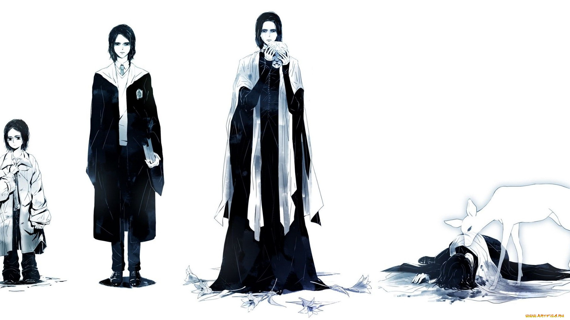 рисованное, кино, ребенок, северус, снейп, маг, мантия, патронус, смерть, маска