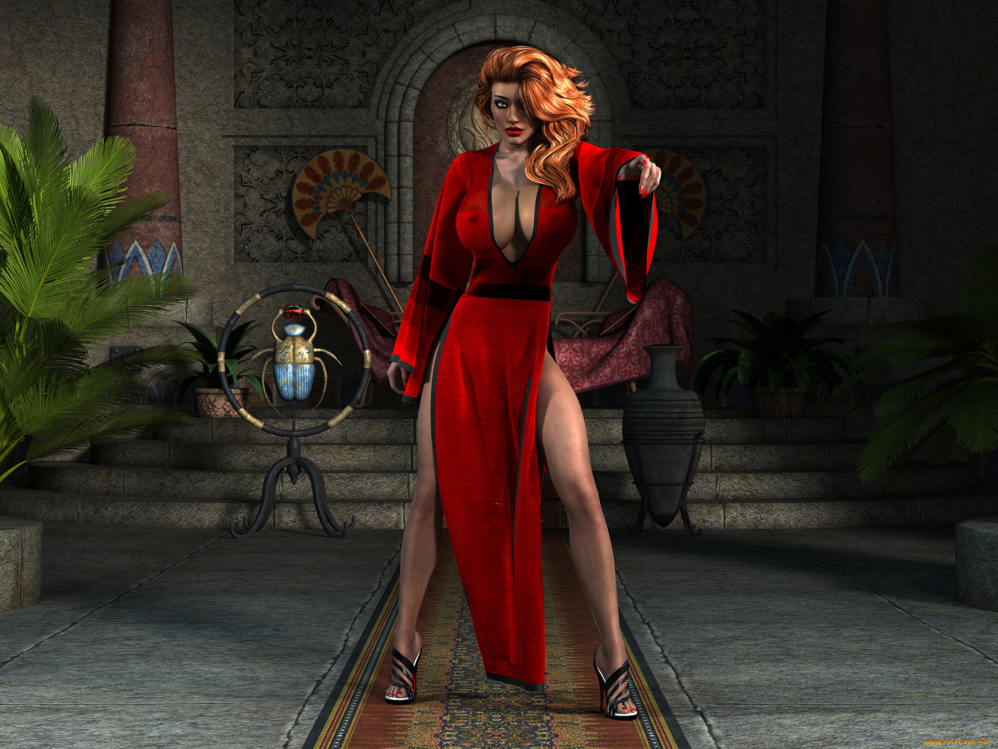 3д, графика, люди, , people, жук, девушка, фон, взгляд, платье