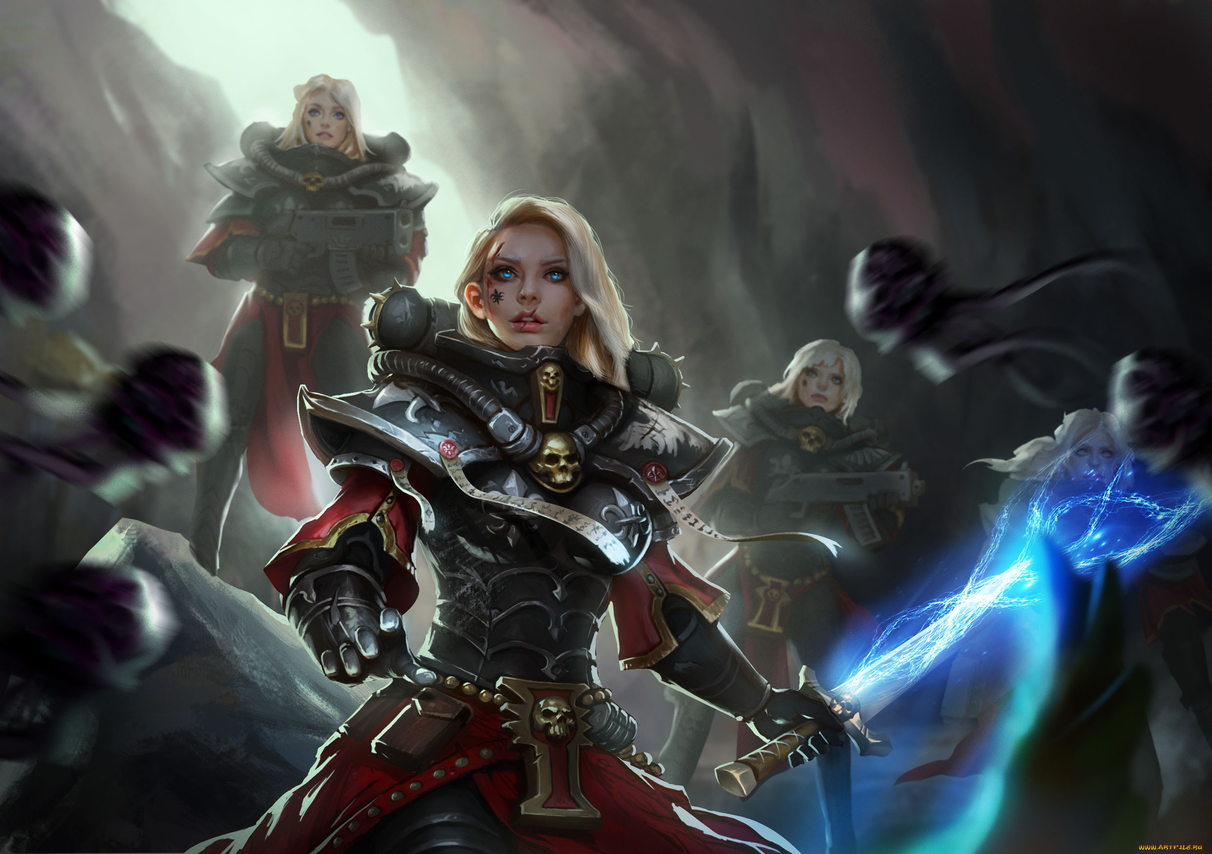 видео, игры, warhammer, 40k, девушки, фон, взгляд, униформа