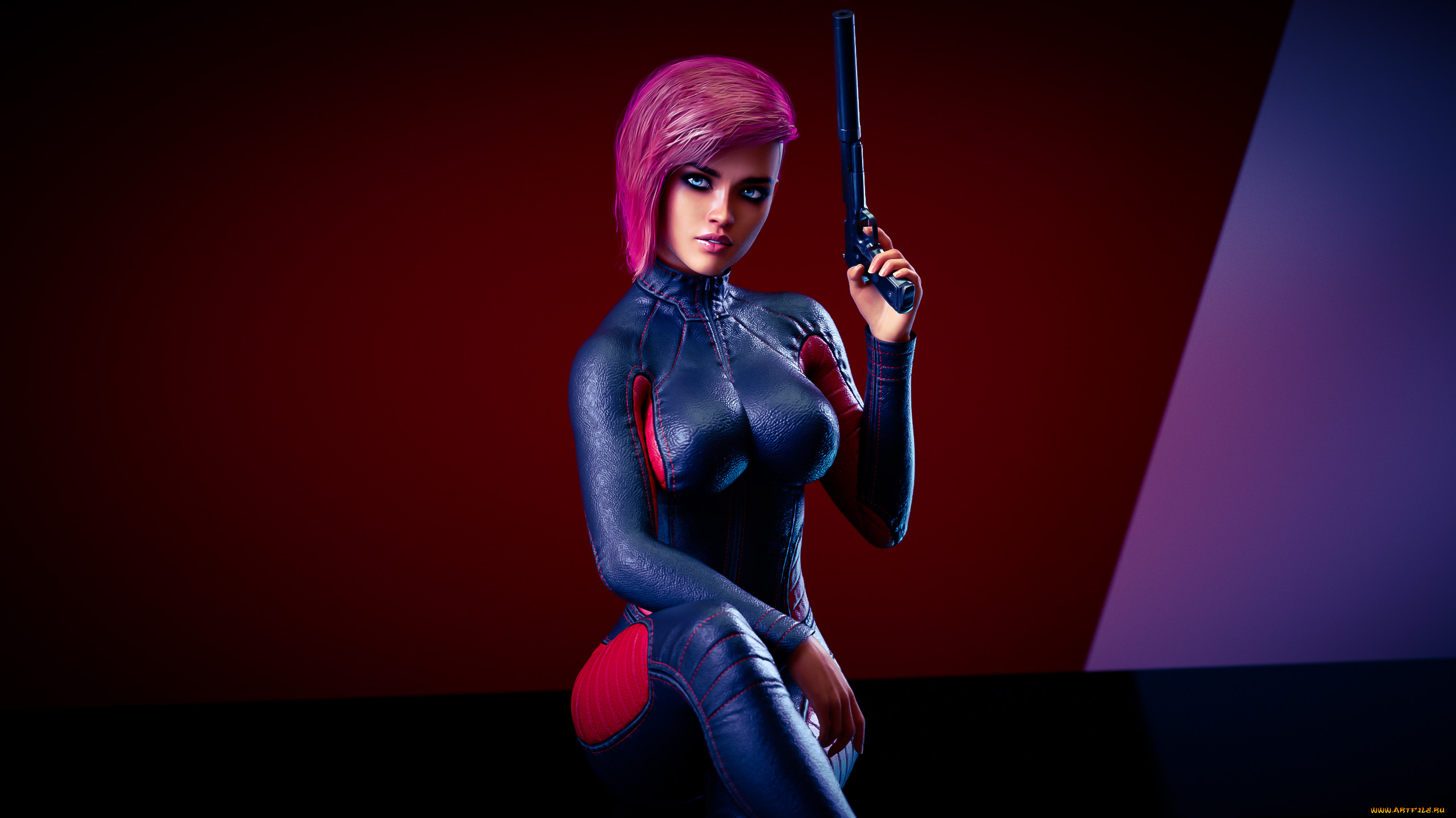 3д, графика, люди, , people, фон, девушка, пистолет, униформа, взгляд