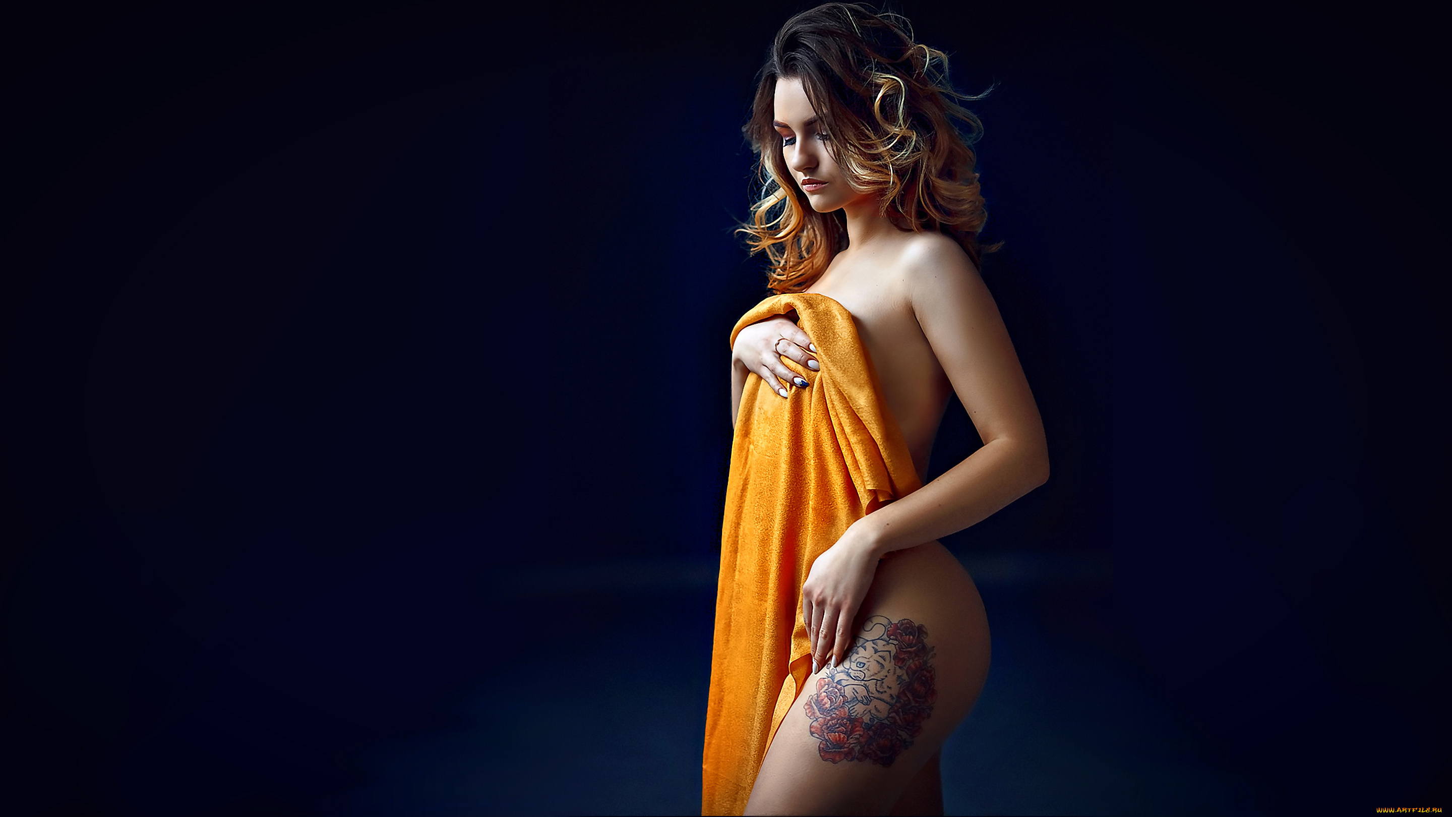 девушки, -unsort, , рыжеволосые, и, другие, ольга, денисова, попка, полотенце, женщина, темный, фон