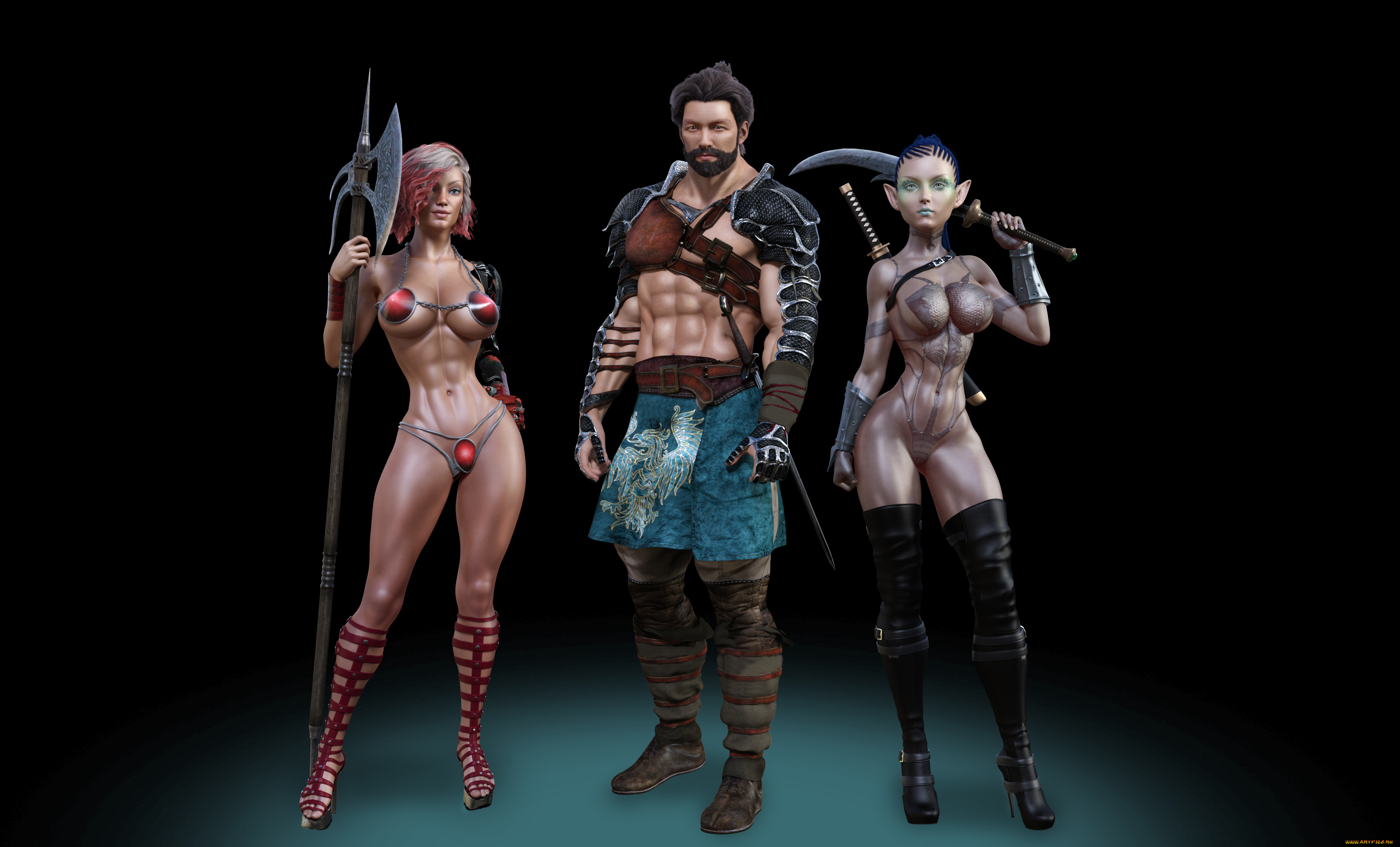 3д, графика, фантазия, , fantasy, мужчина, оружие, униформа, взгляд, фон, девушки