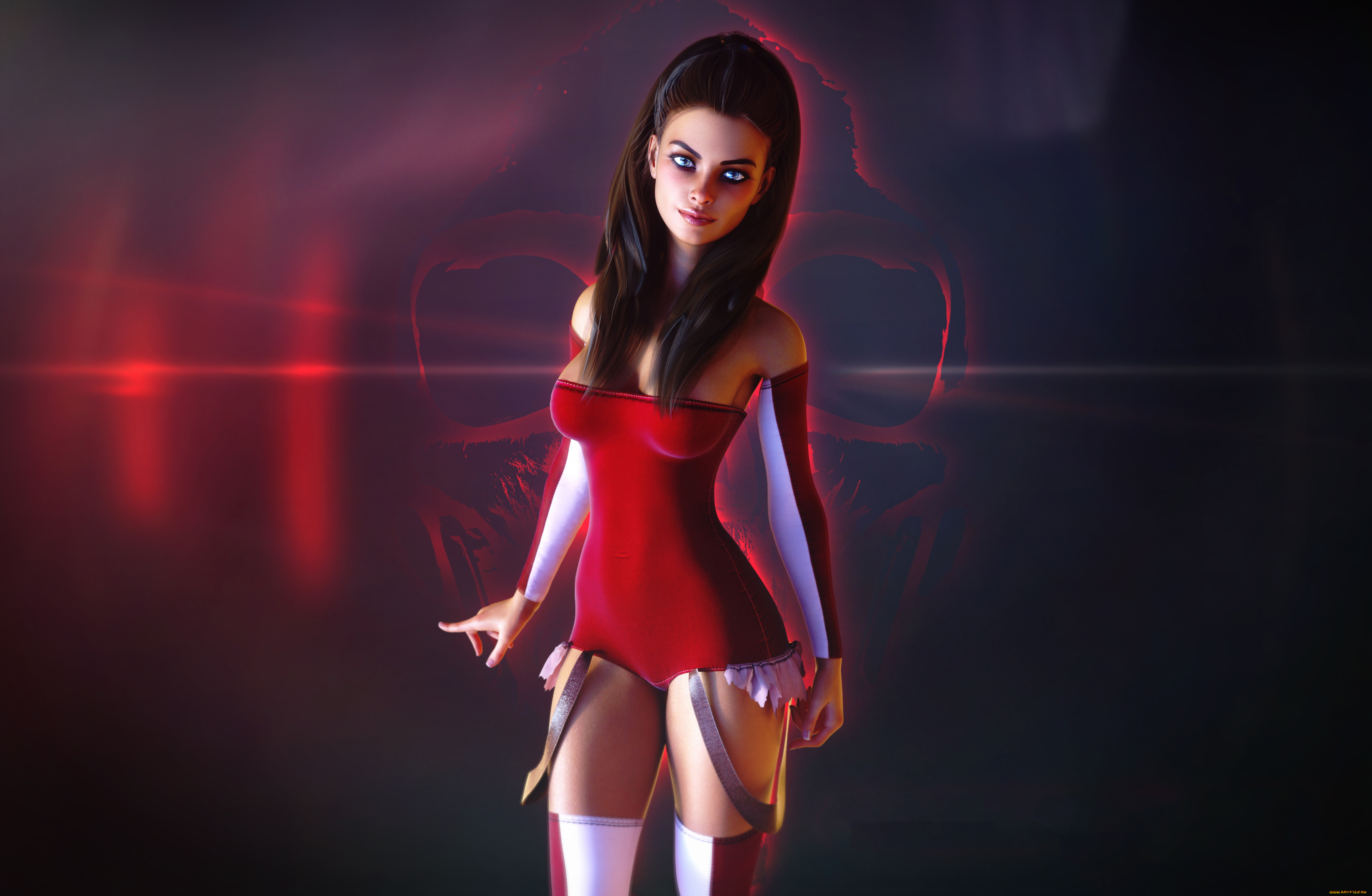 3д, графика, люди, , people, взгляд, фон, девушка, череп