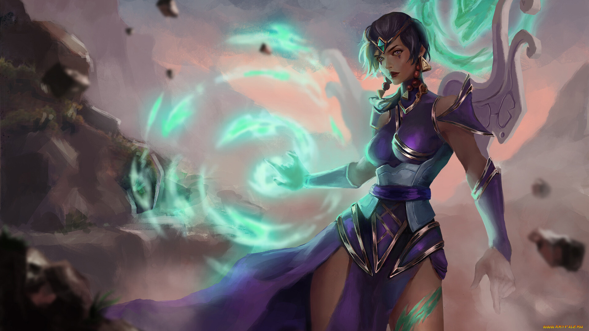 видео, игры, league, of, legends, девушка, магия, камни, karma
