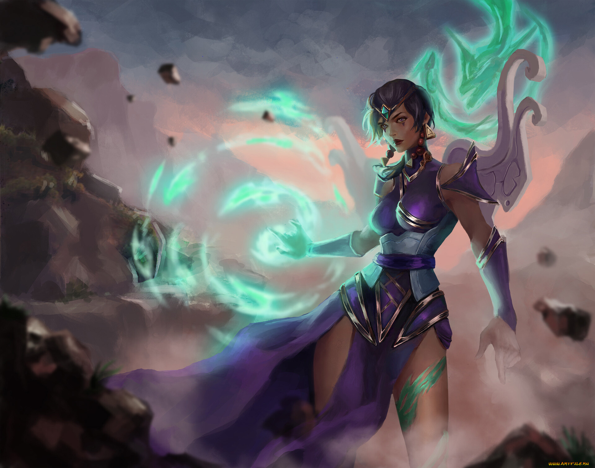 видео, игры, league, of, legends, девушка, магия, камни, karma