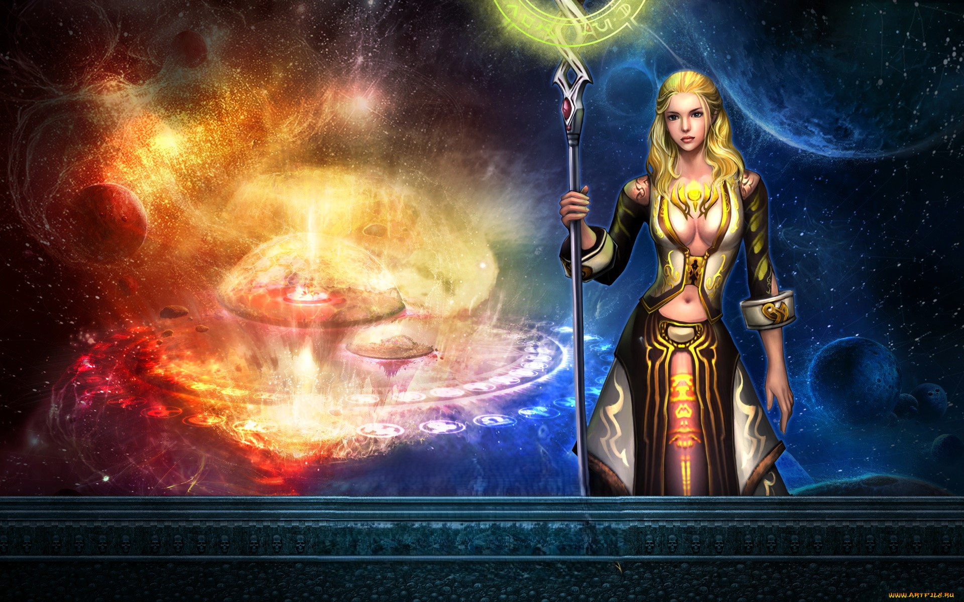 видео, игры, mummy, online, девушка, маг, посох, энергии, магия, космос