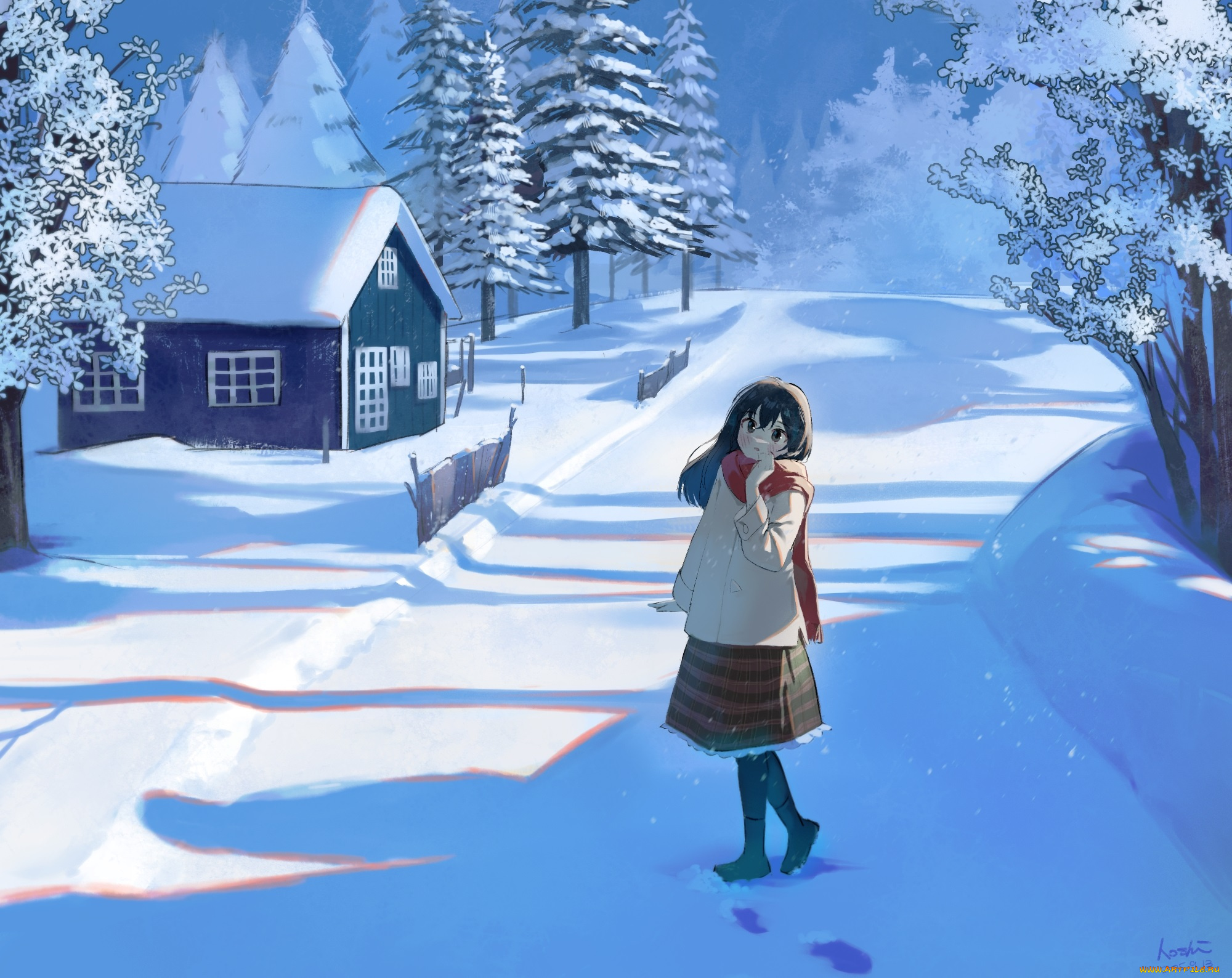 аниме, зима, , новый, год, , рождество, пейзаж