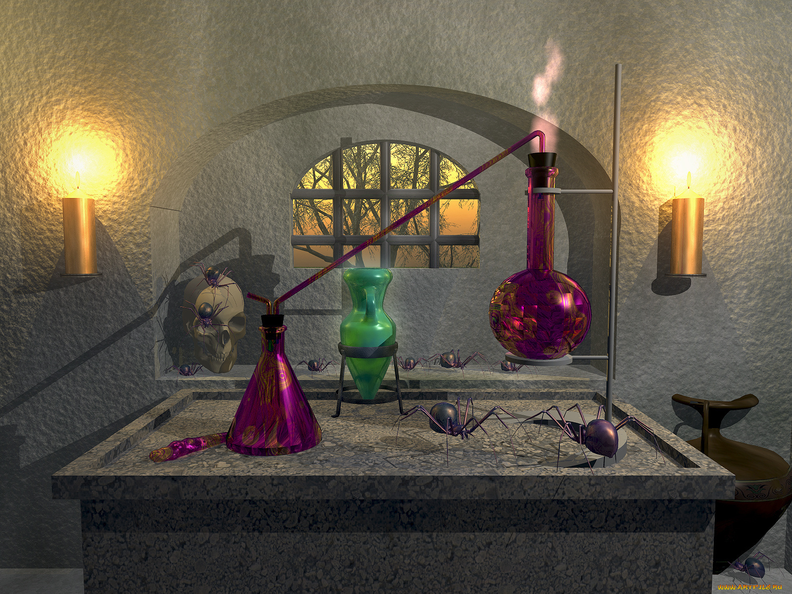 3д, графика, fractal, фракталы, пауки, окно, колбы