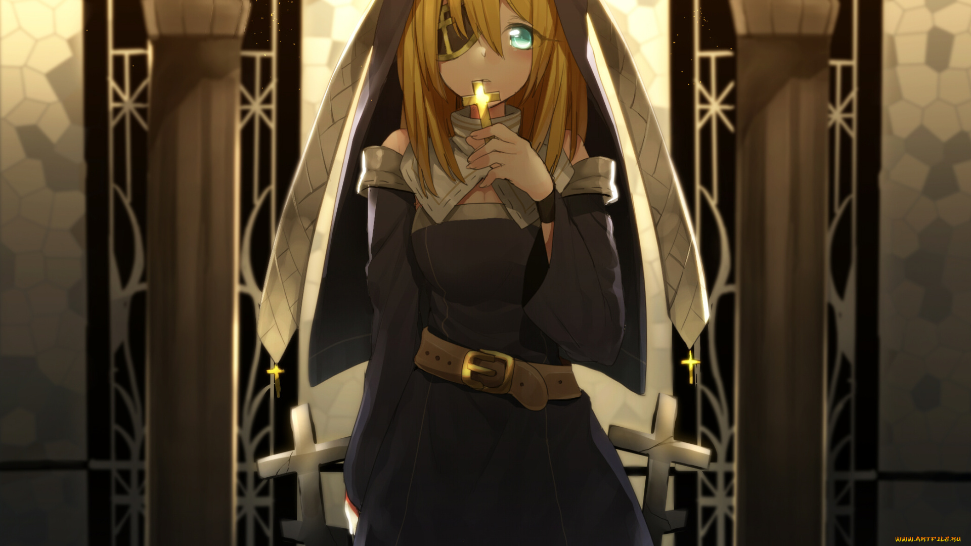 by, erubo, аниме, *unknown, другое, монахиня, девушка, крест, повязка