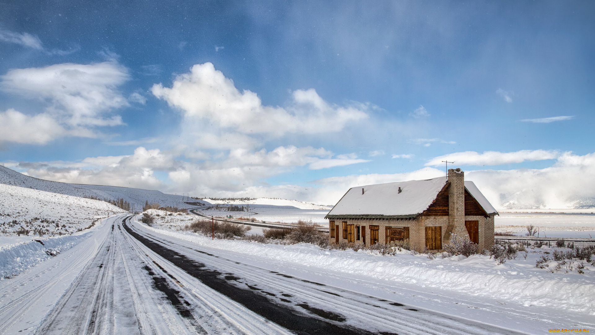 природа, дороги, дорога, дом, зима