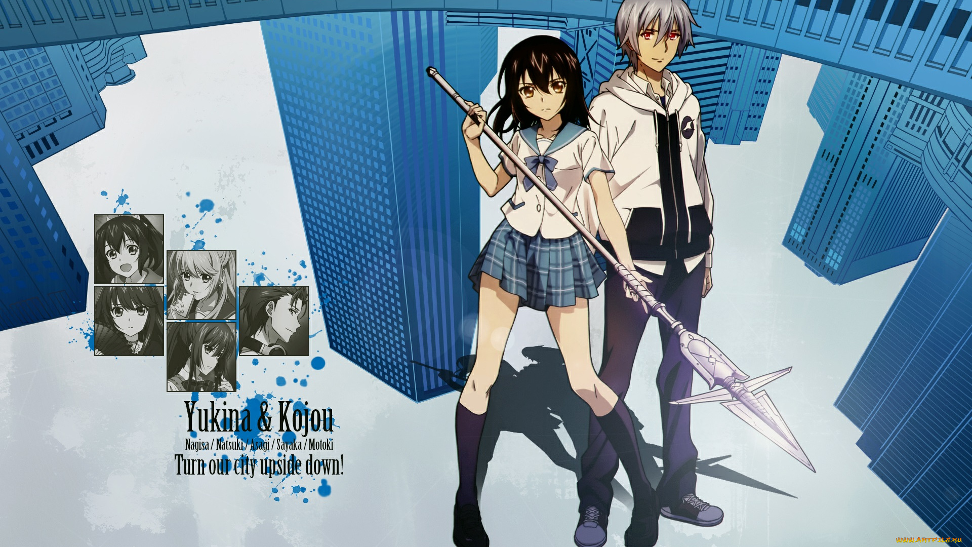 strike, the, blood, аниме, копьё, парень, девушка, himeragi, kojou, akatsuki, yukina