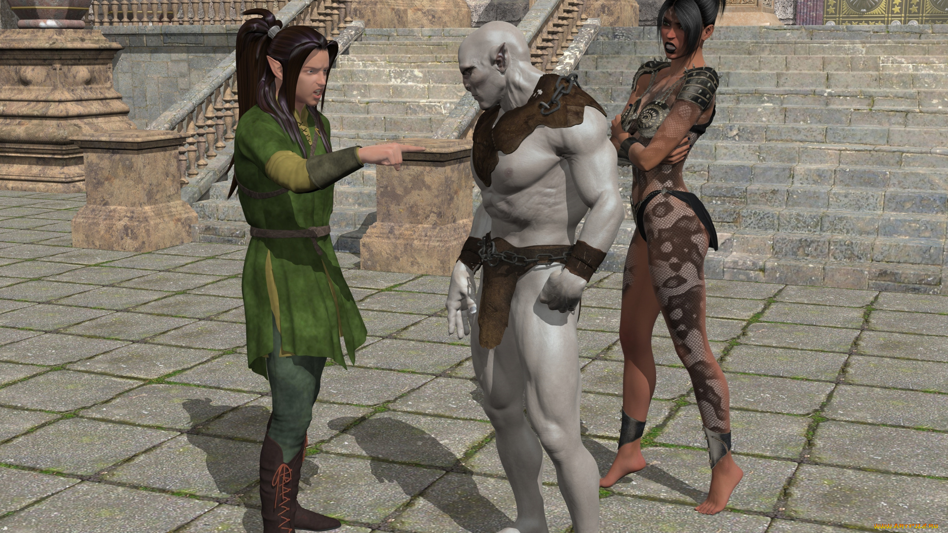 3д, графика, эльфы, , elves, эльфийки, фон, взгляд