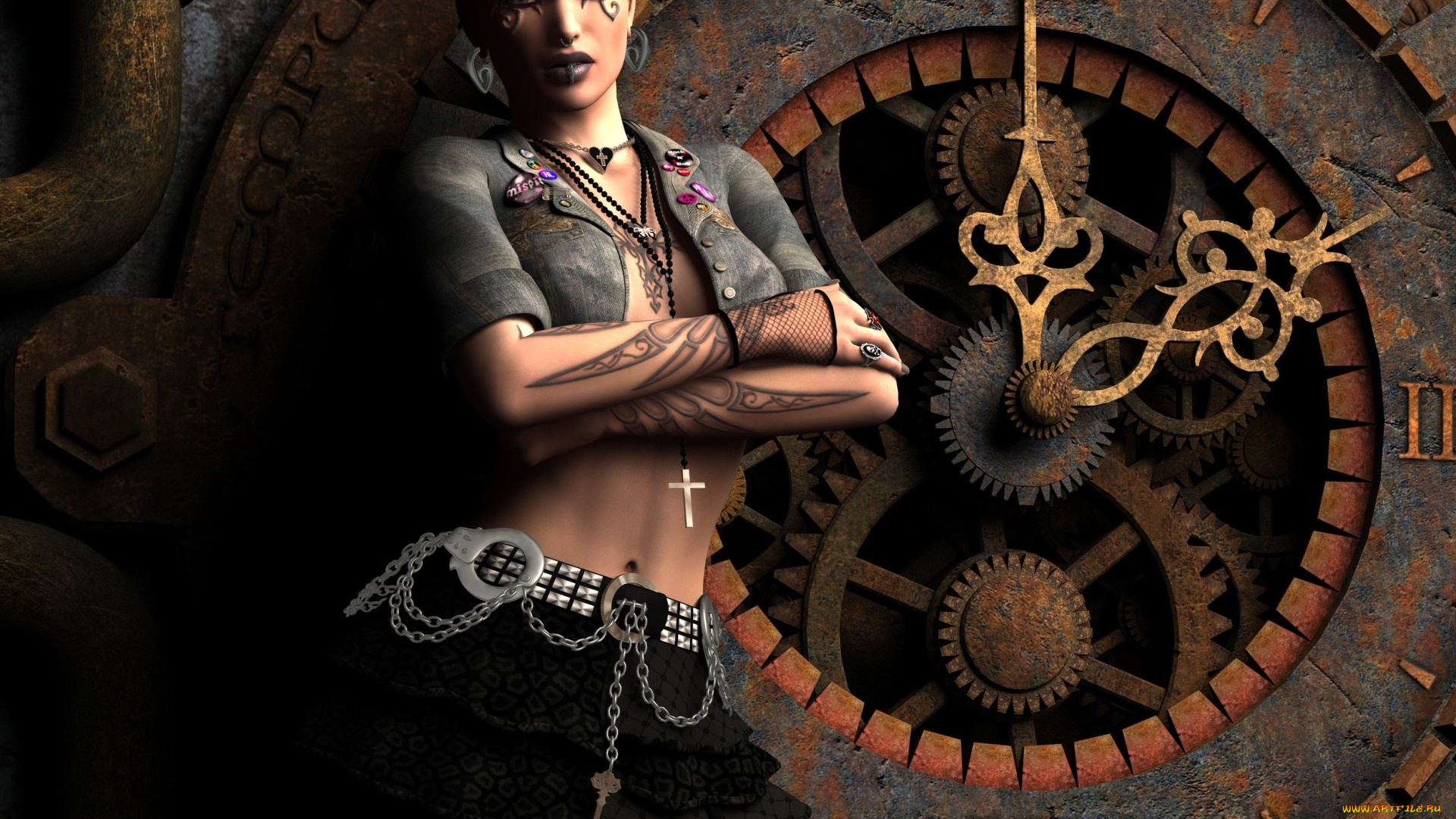 3д, графика, люди, , people, девушка, взгляд, фон, тату