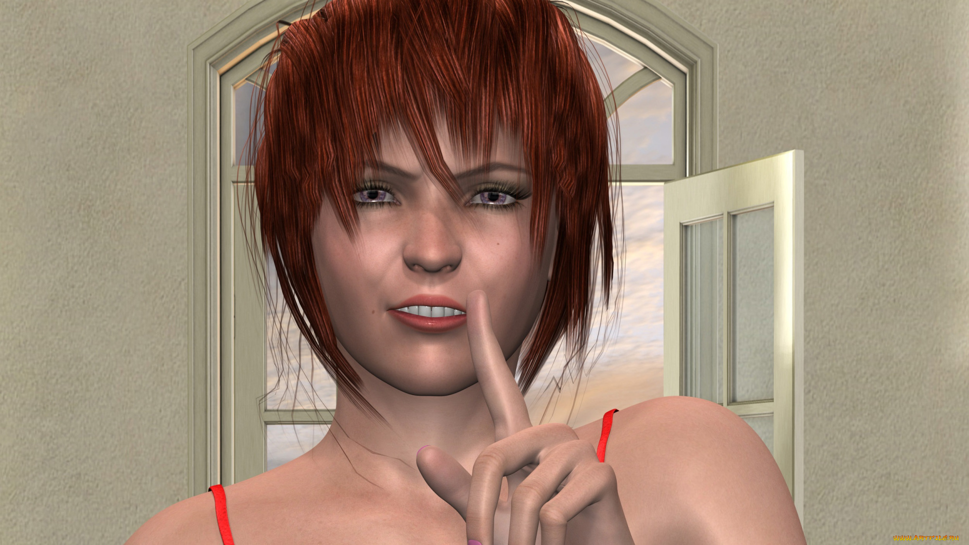 3д, графика, портрет, , portraits, фон, взгляд, девушка, рыжая