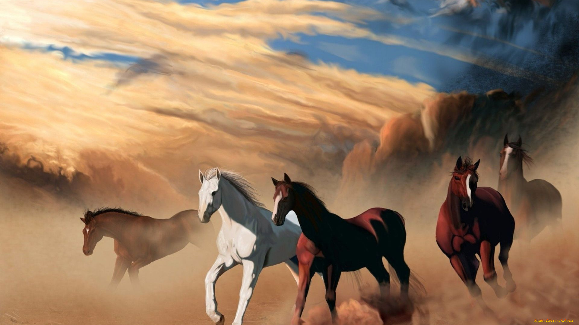 рисованное, животные, , лошади, лошади