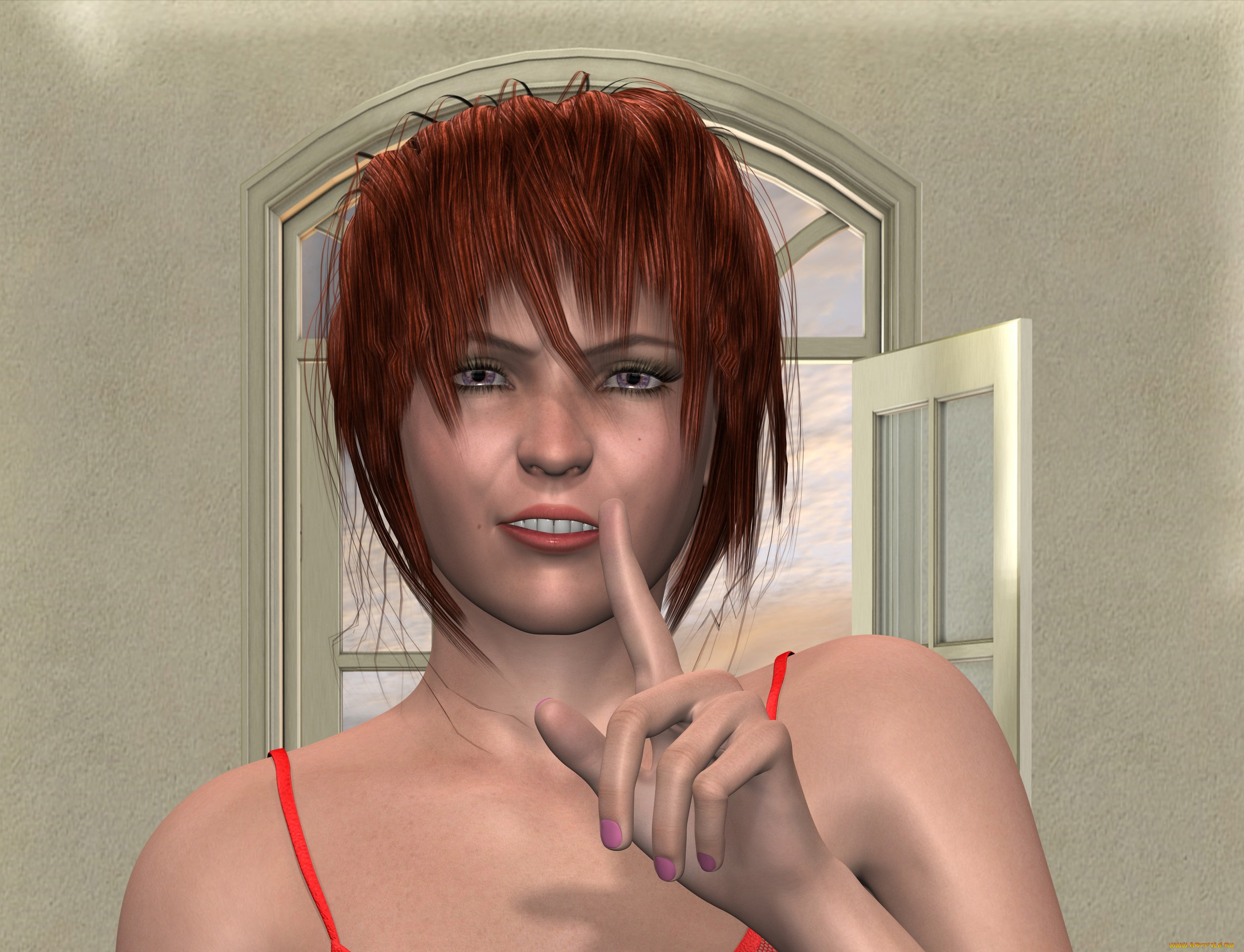 3д, графика, портрет, , portraits, фон, взгляд, девушка, рыжая