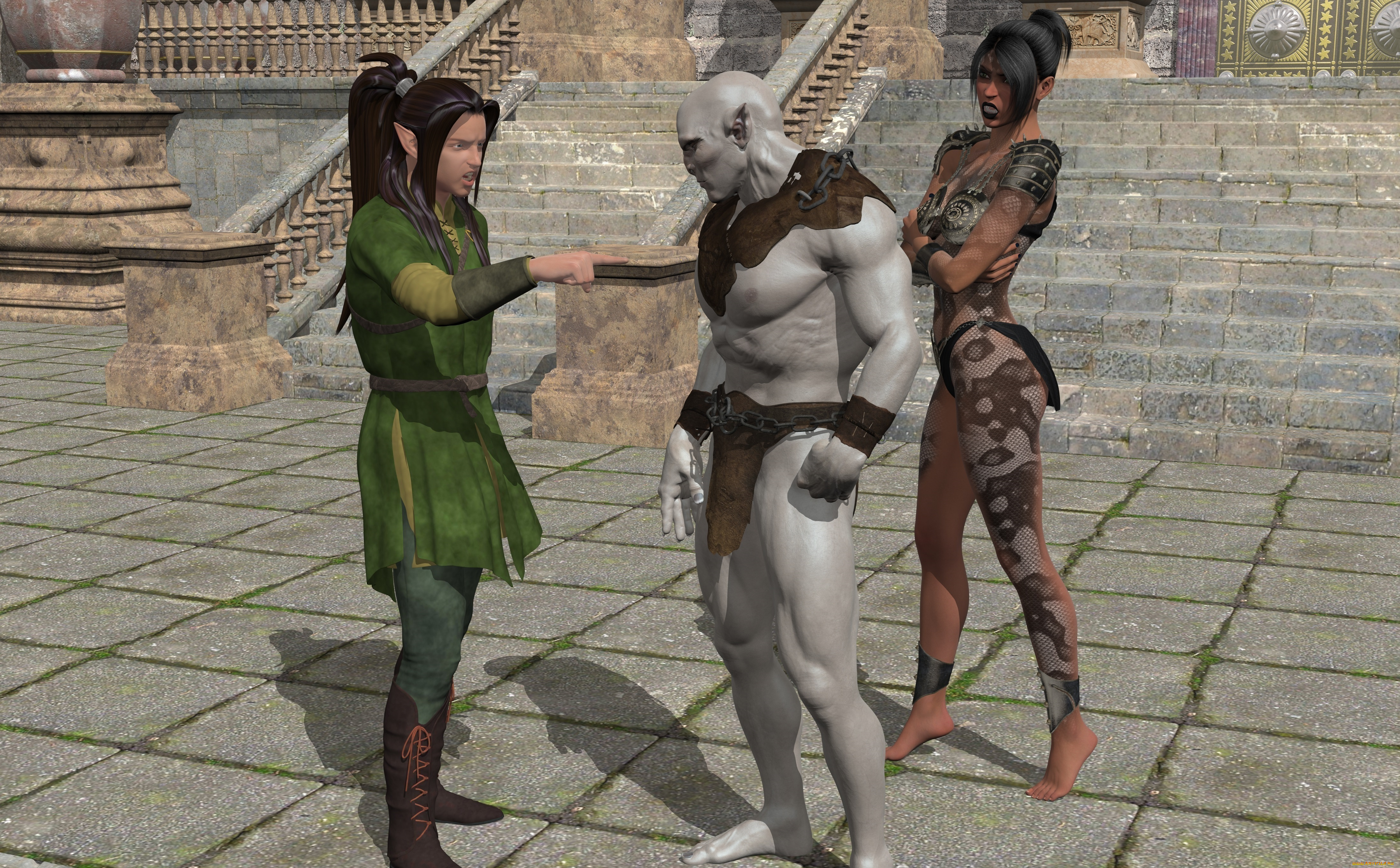 3д, графика, эльфы, , elves, эльфийки, фон, взгляд