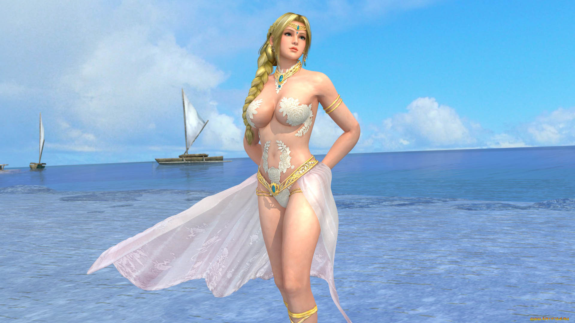 3д, графика, аниме, , anime, море, взгляд, фон, девушка