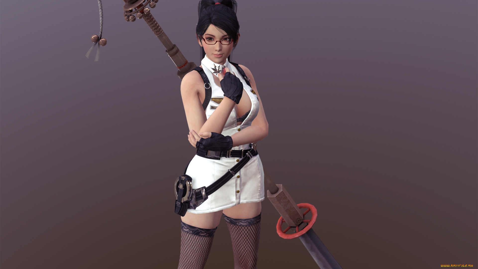 3д, графика, фантазия, , fantasy, фон, оружие, девушка, взгляд