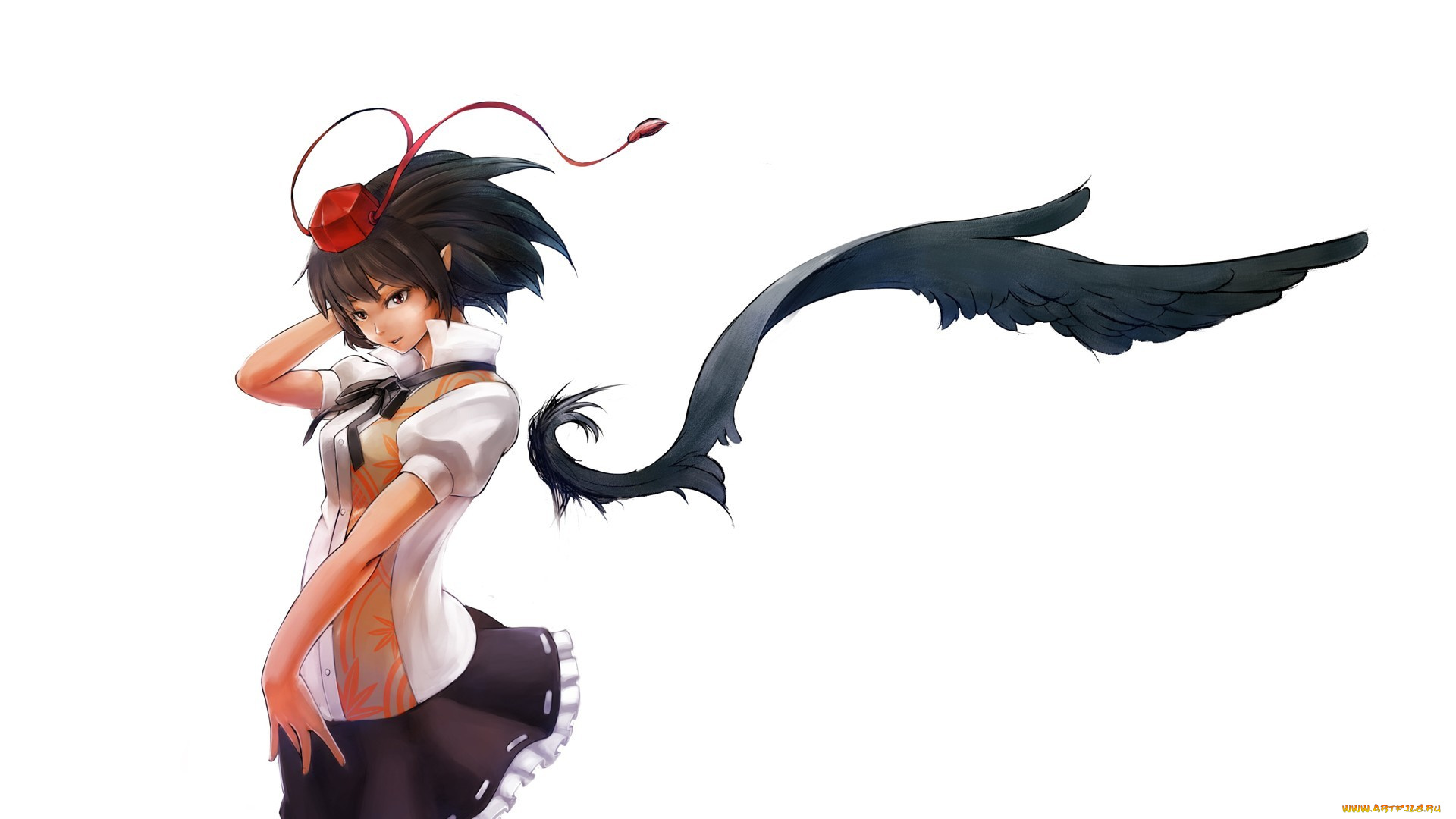 аниме, touhou, крыло, девушка, shameimaru, aya, белый, фон, арт, eshi, solokov