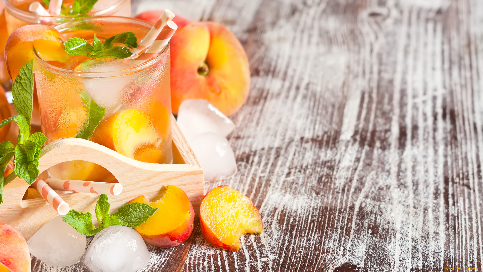 еда, напитки, лимонад, мята, инжирный, персик, макро, лед