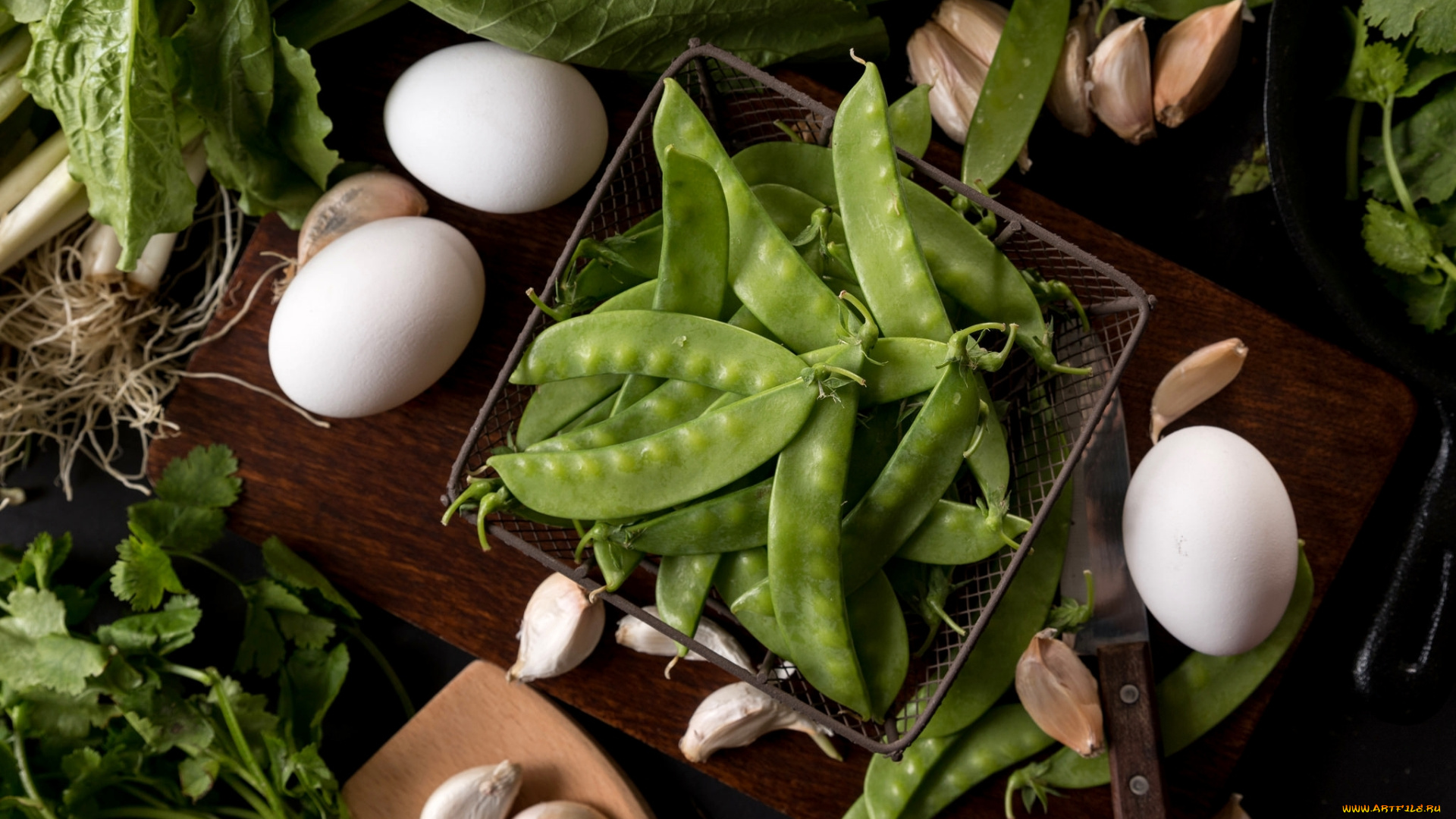 еда, разное, зеленый, петрушка, салат, горох, чеснок, яйца