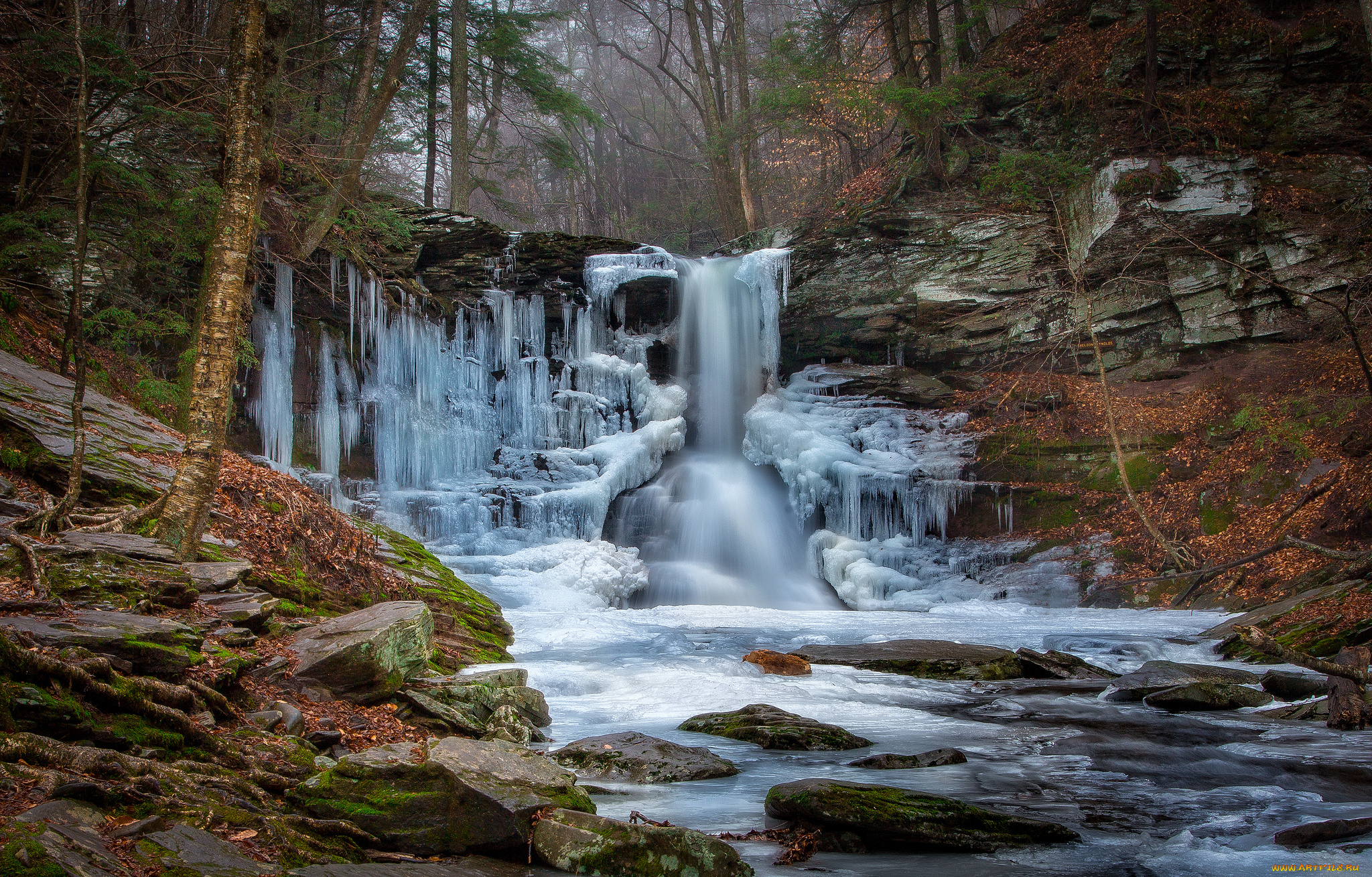 природа, водопады, водопад, река, лес